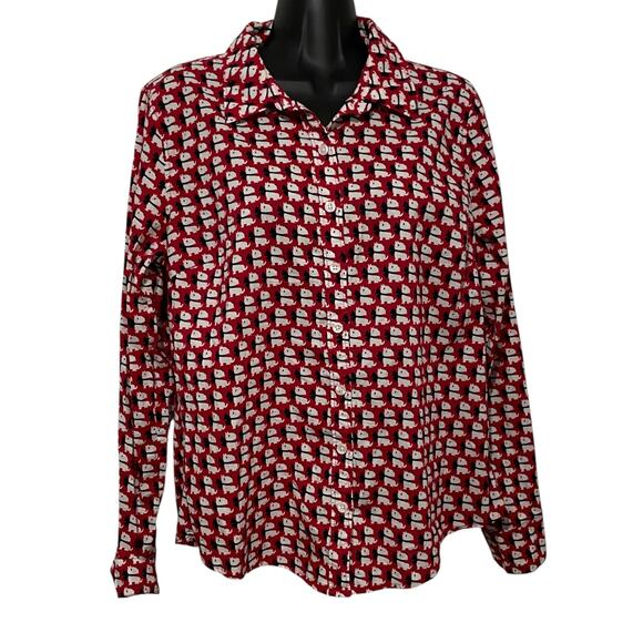 Crown & Ivy Womens Blouse Size Medium Red Long Sleeve Button Up Scottie Dog - Picture 1 of 10
